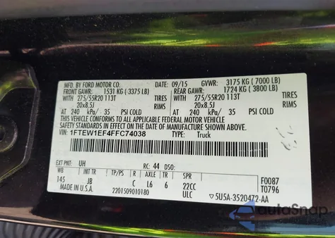 2015 Ford F-150 Xlt from USA, damaged, VIN 1FTEW1EF4FFC74038